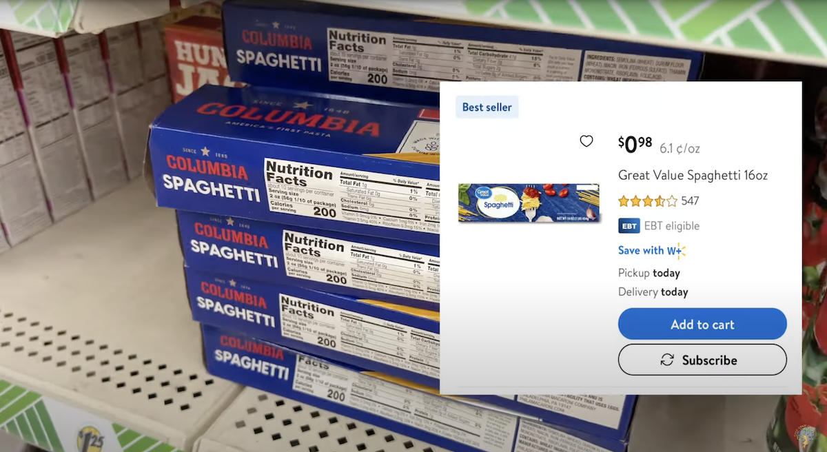 pasta at Dollar Tree vs. Walmart