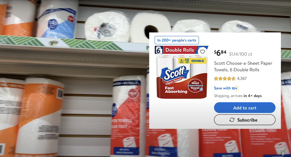 paper towels at Dollar Tree vs. Walmart