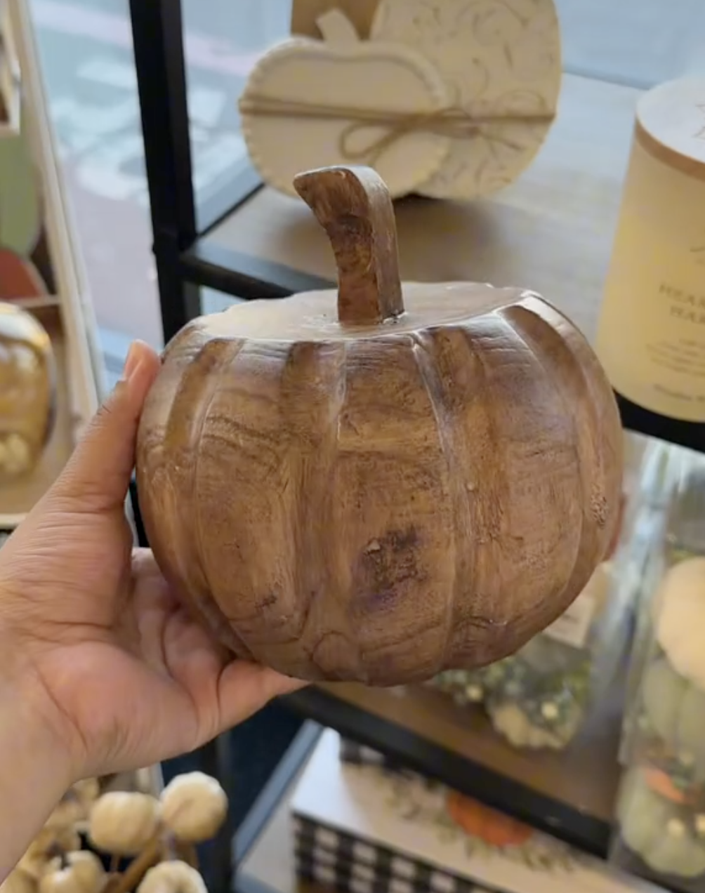 wooden pumpkin at Hobby Lobby
