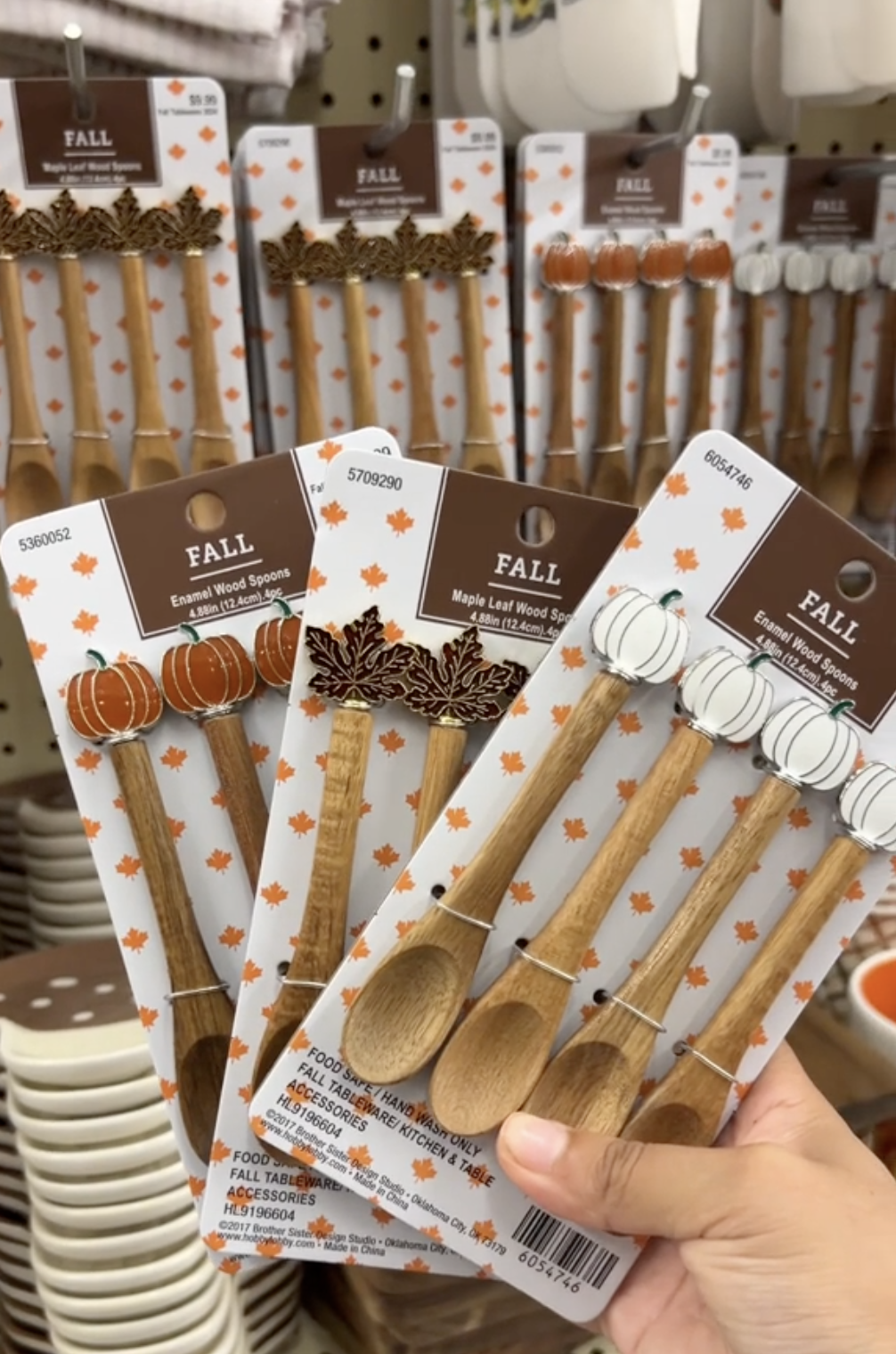 fall-themed wooden spoons at Hobby Lobby