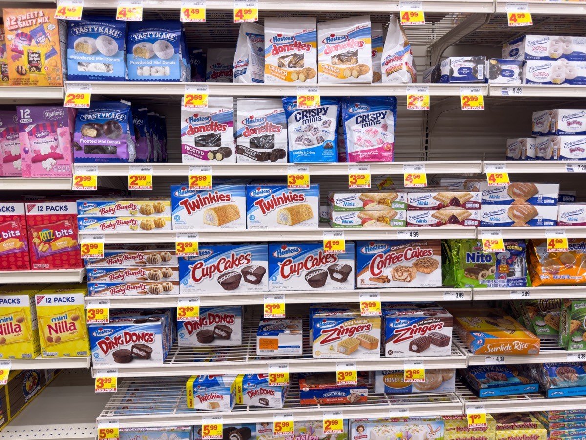 pre-packaged pastries and desserts at the supermarket