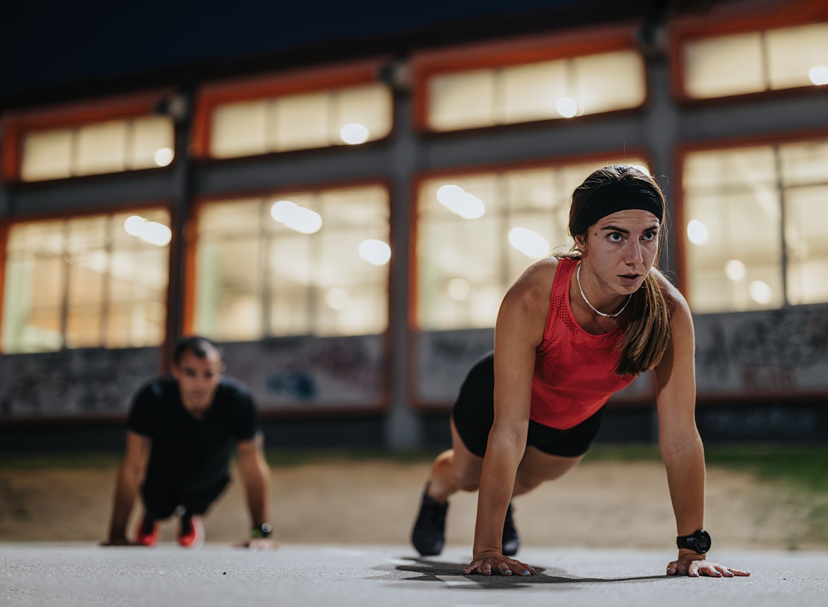 Couple working out together in the evening