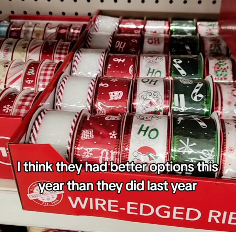 display of Christmas ribbon at Dollar Tree