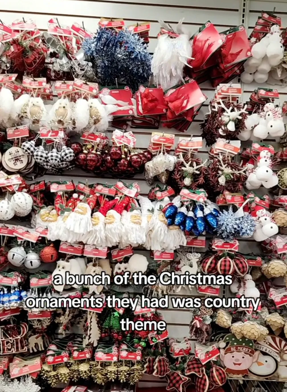 display of Christmas ornaments at Dollar Tree