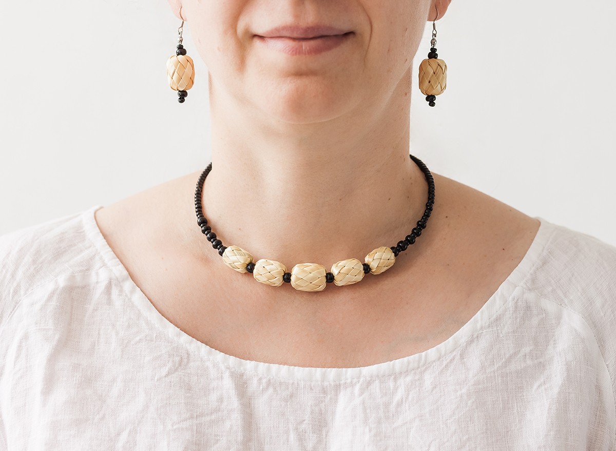 Matching beaded necklace and earrings