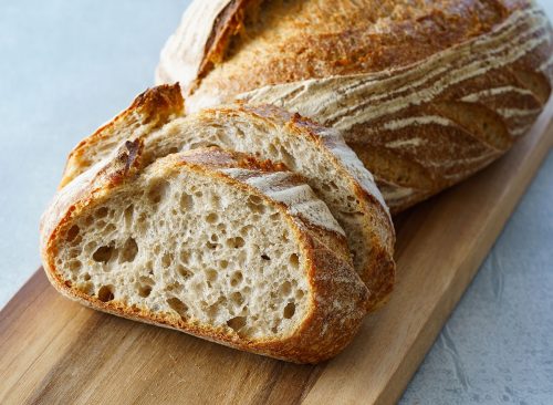 Sourdough bread on a wooden cutting board
