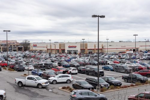 crowded costco parking lot in winter