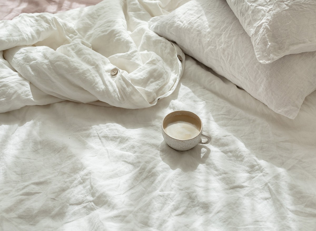 Linen sheets on a bed