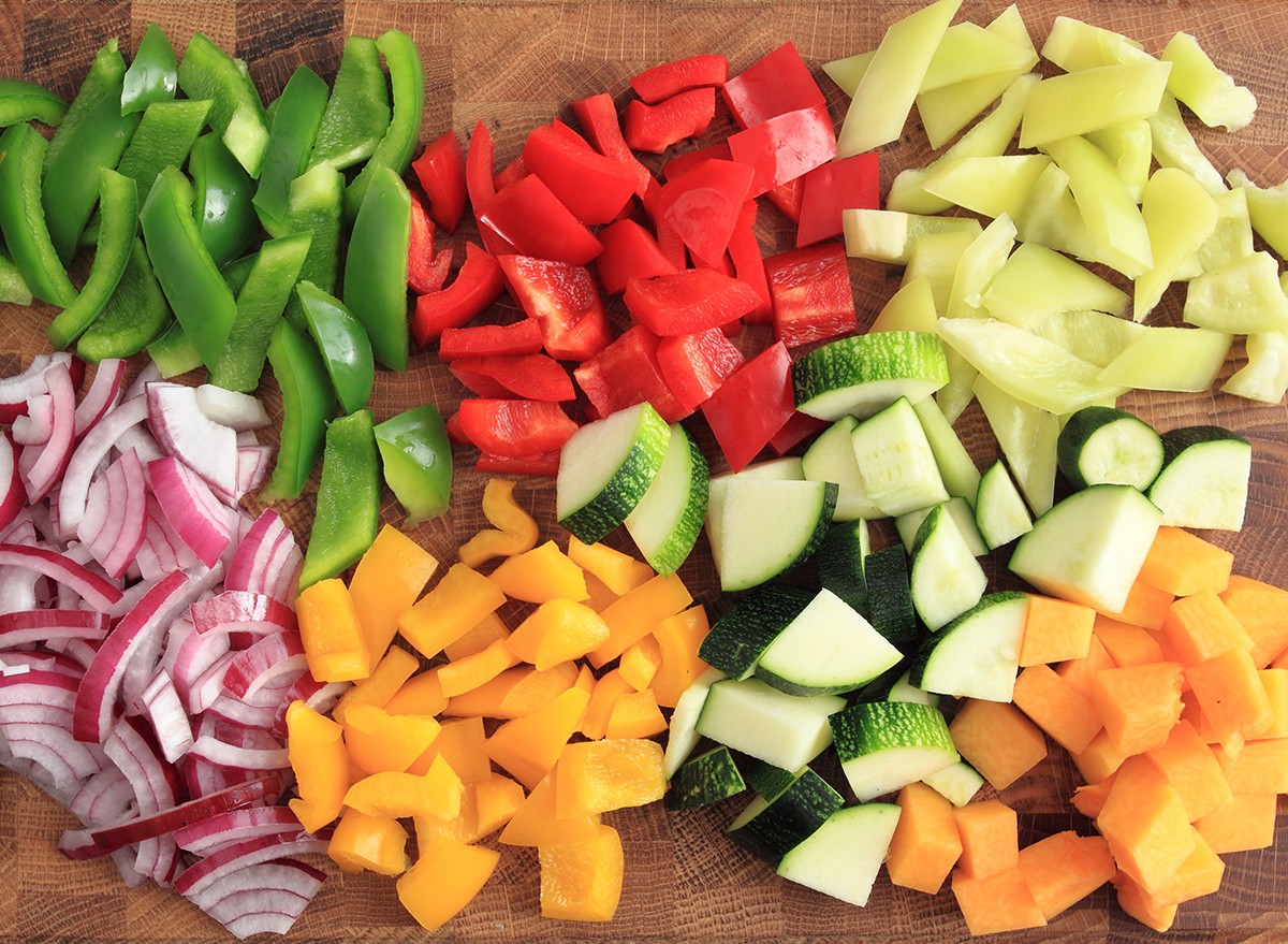 Chopped vegetables on a wooden cutting board