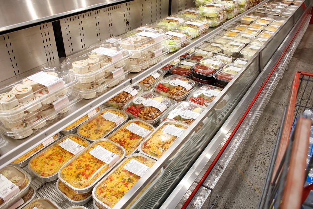 Burrito bowls in a cooler at Costco