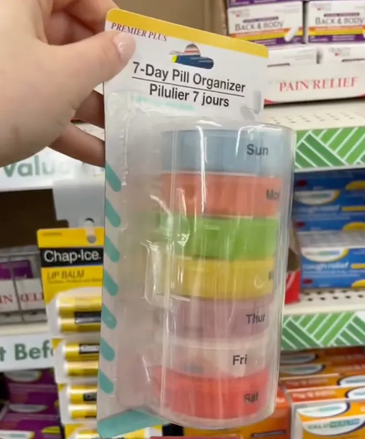 A pill organizer at Dollar Tree