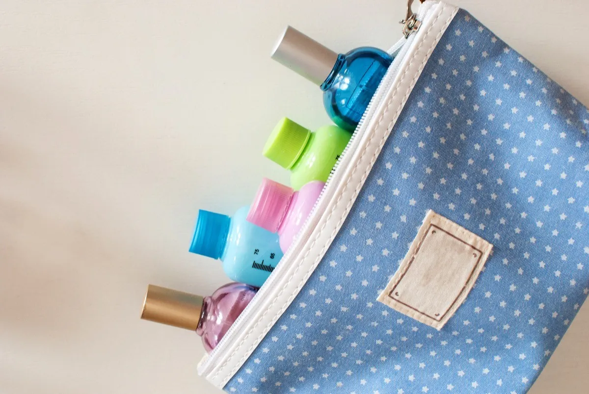 Travel Size Products in a toiletry bag