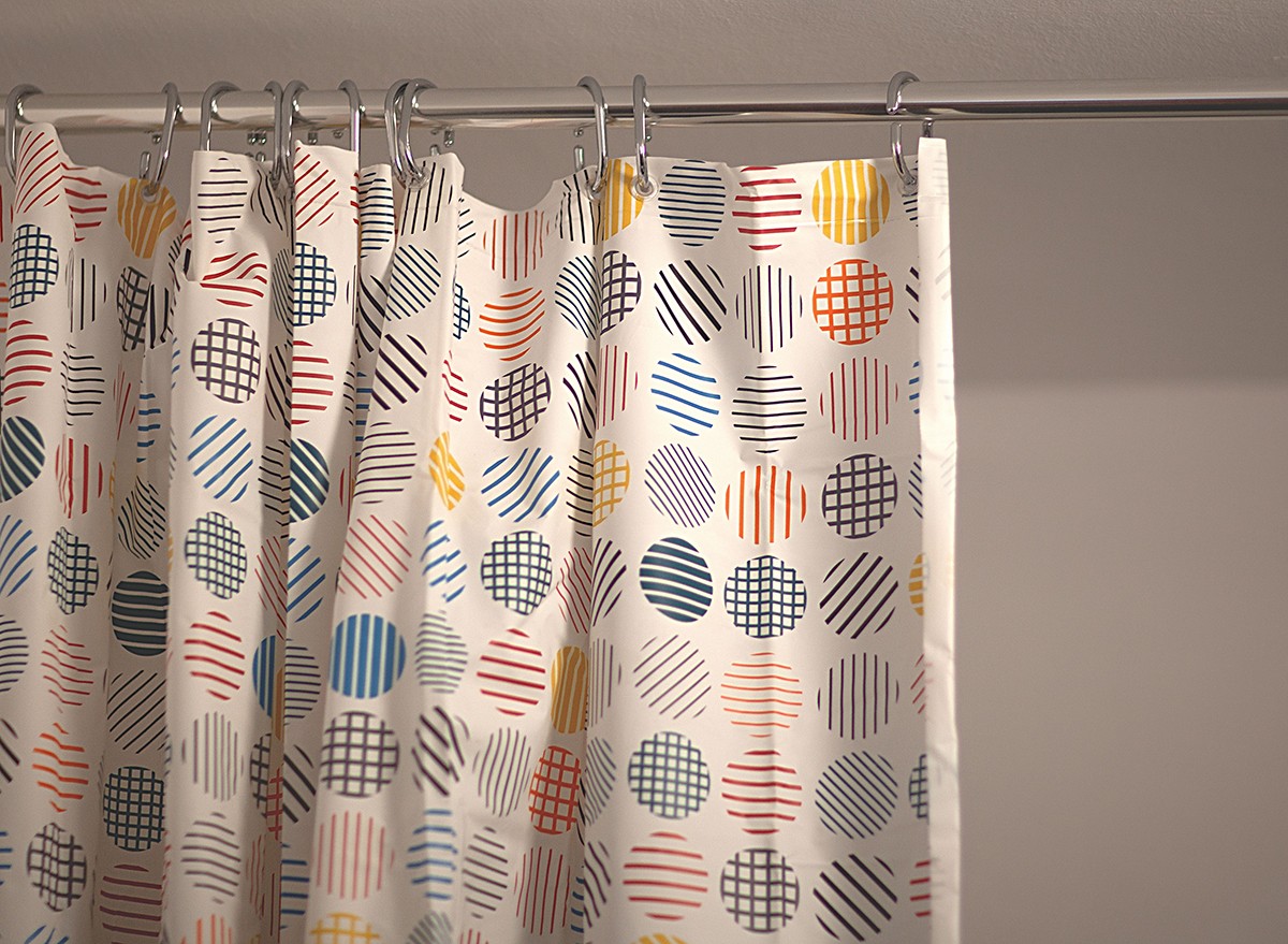 A shower curtain in a bathroom