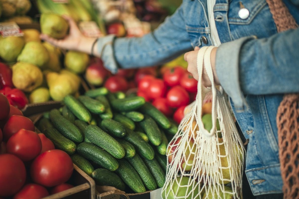 Close-up of fruit and vegetables while grocery shopping