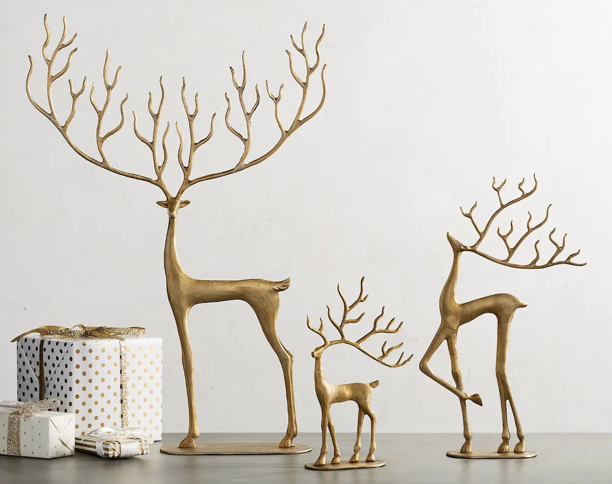 trio of brass reindeer from Pottery Barn