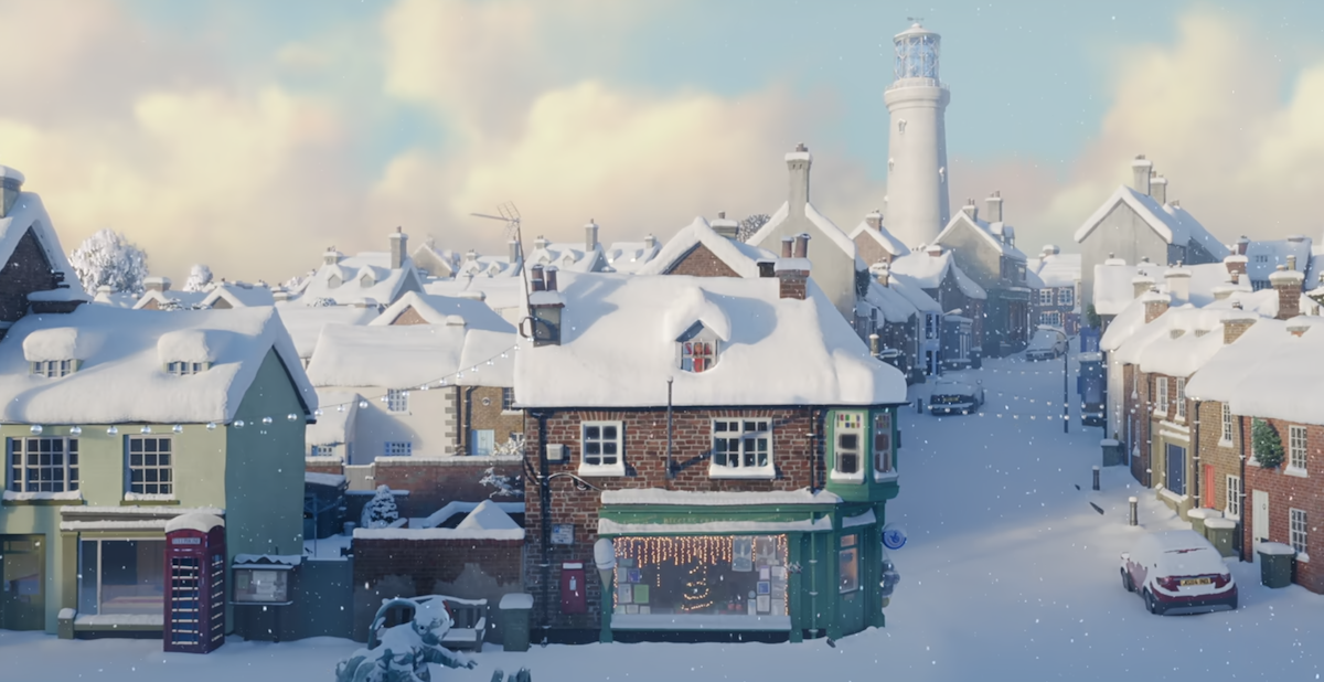 still of the English village in the animated Netflix movie That Christmas