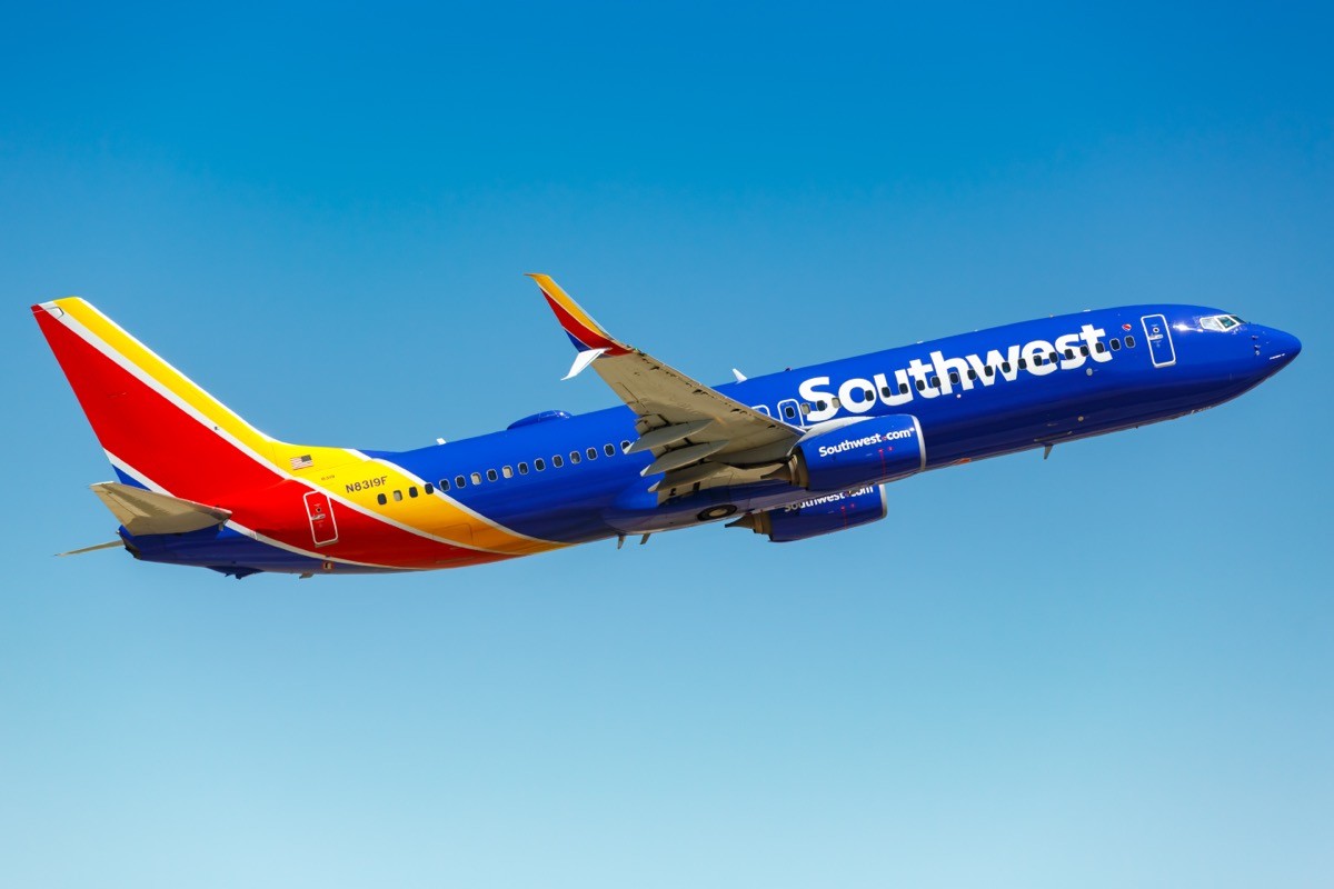 Southwest airlines plane in flight
