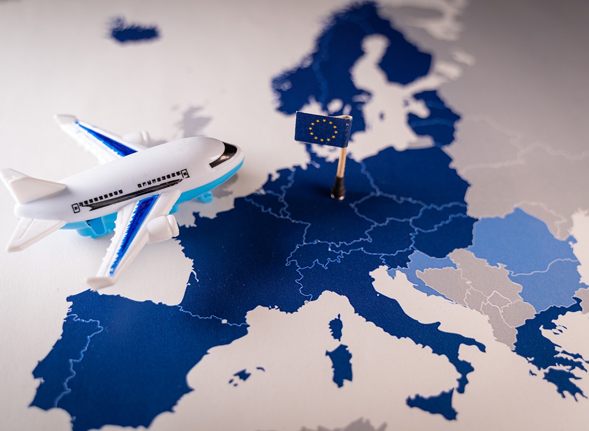 Toy airplane over a map of the EU