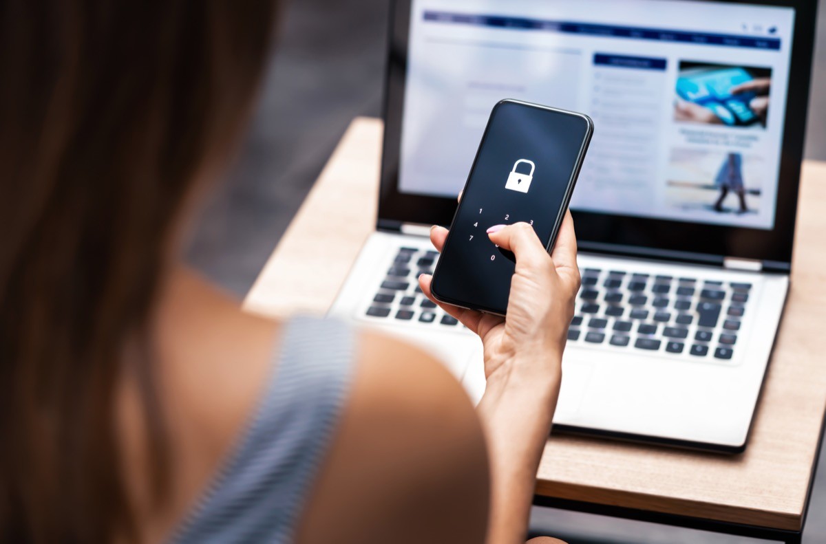 A woman using two-factor authentication