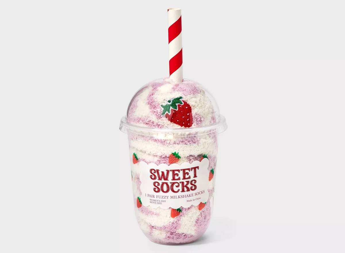 Adult Embroidered Milkshake Swirl Cozy Crew Socks