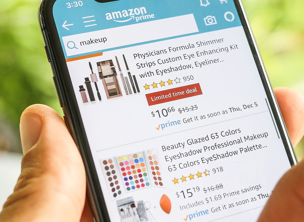 A cell phone with the Amazon app open