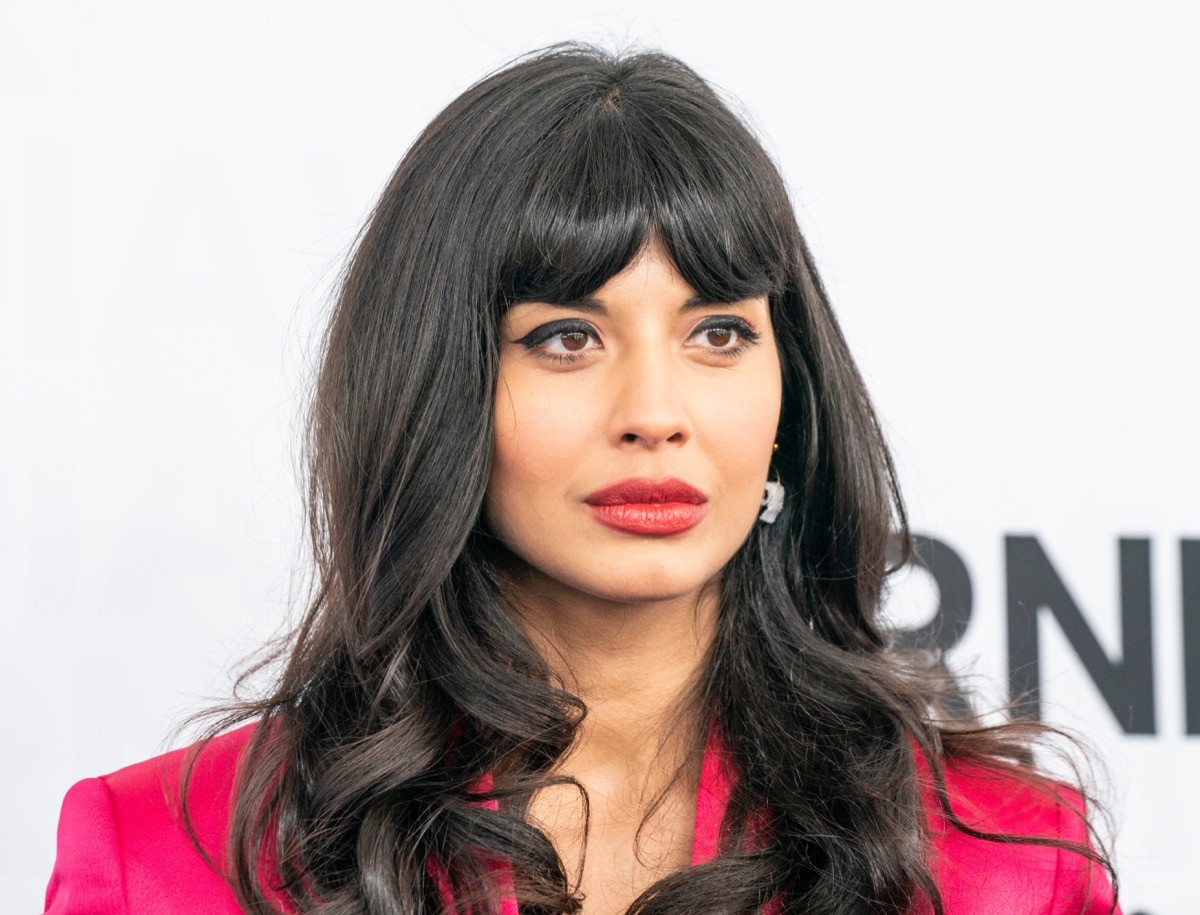 Jameela Jamil attends WarnerMedia Upfront 2019 arrivals outside of The Theater at Madison Square Garden