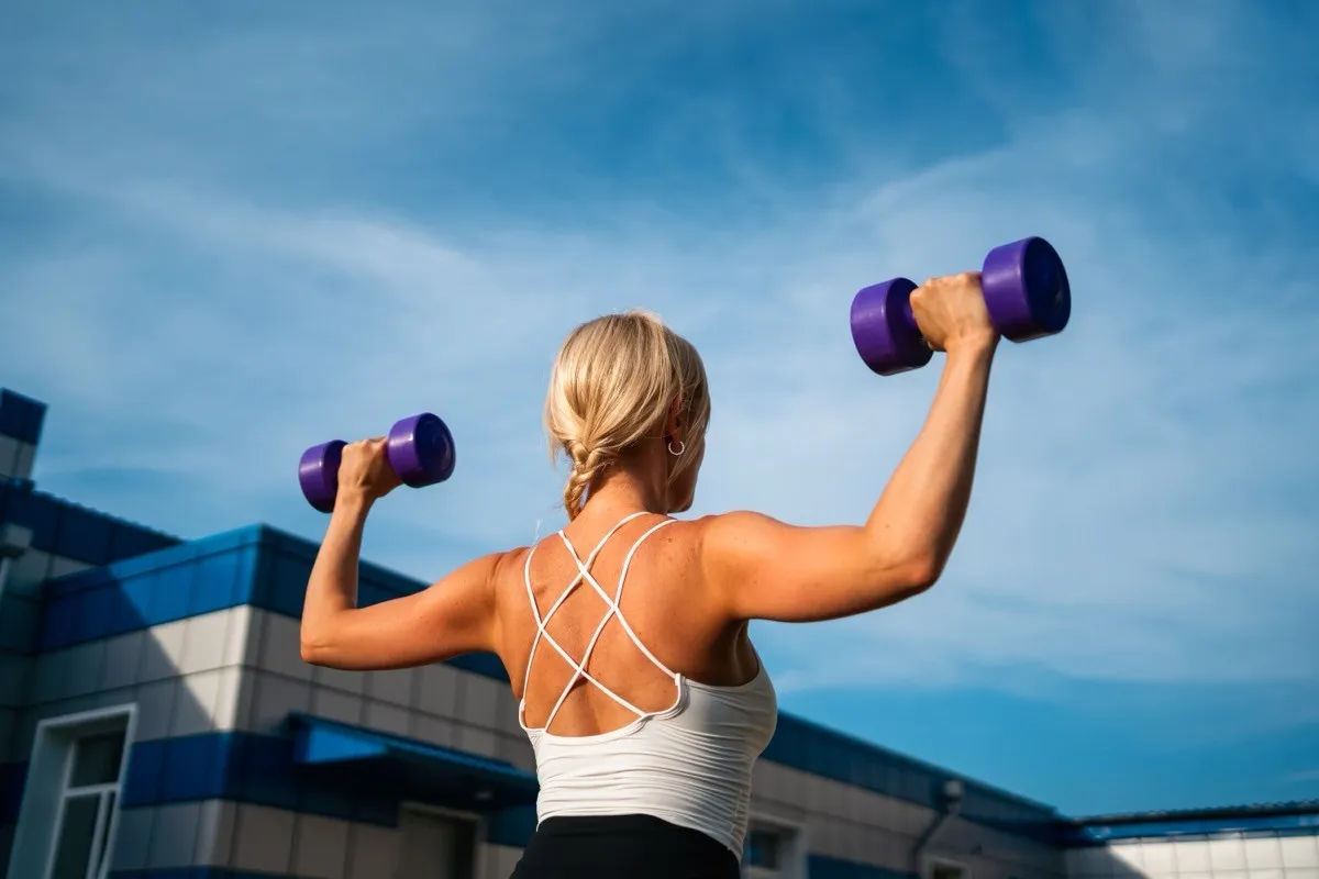 woman lifting free weights