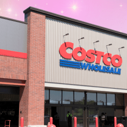 Costco storefront with pink background