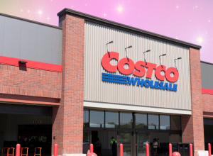 Costco storefront with pink background