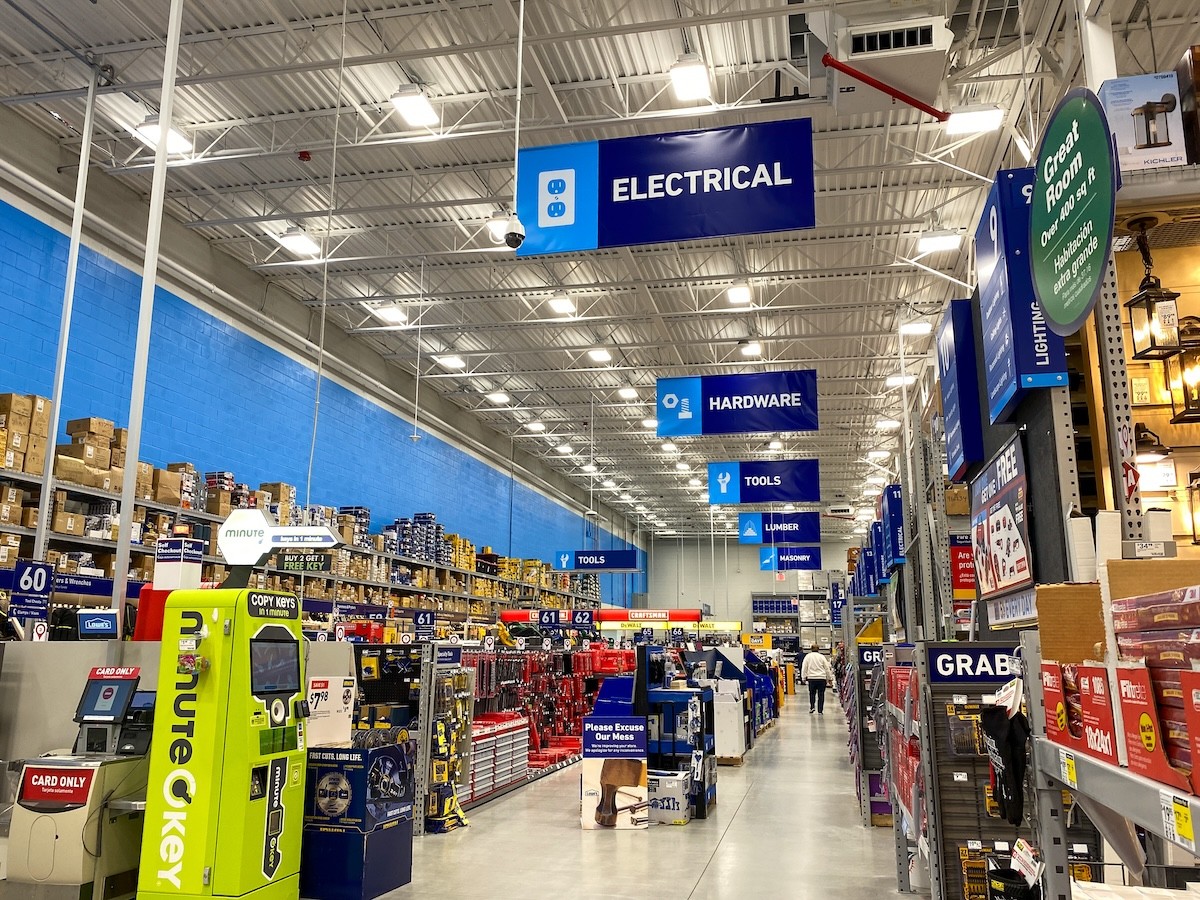 aisles in a Lowe's store