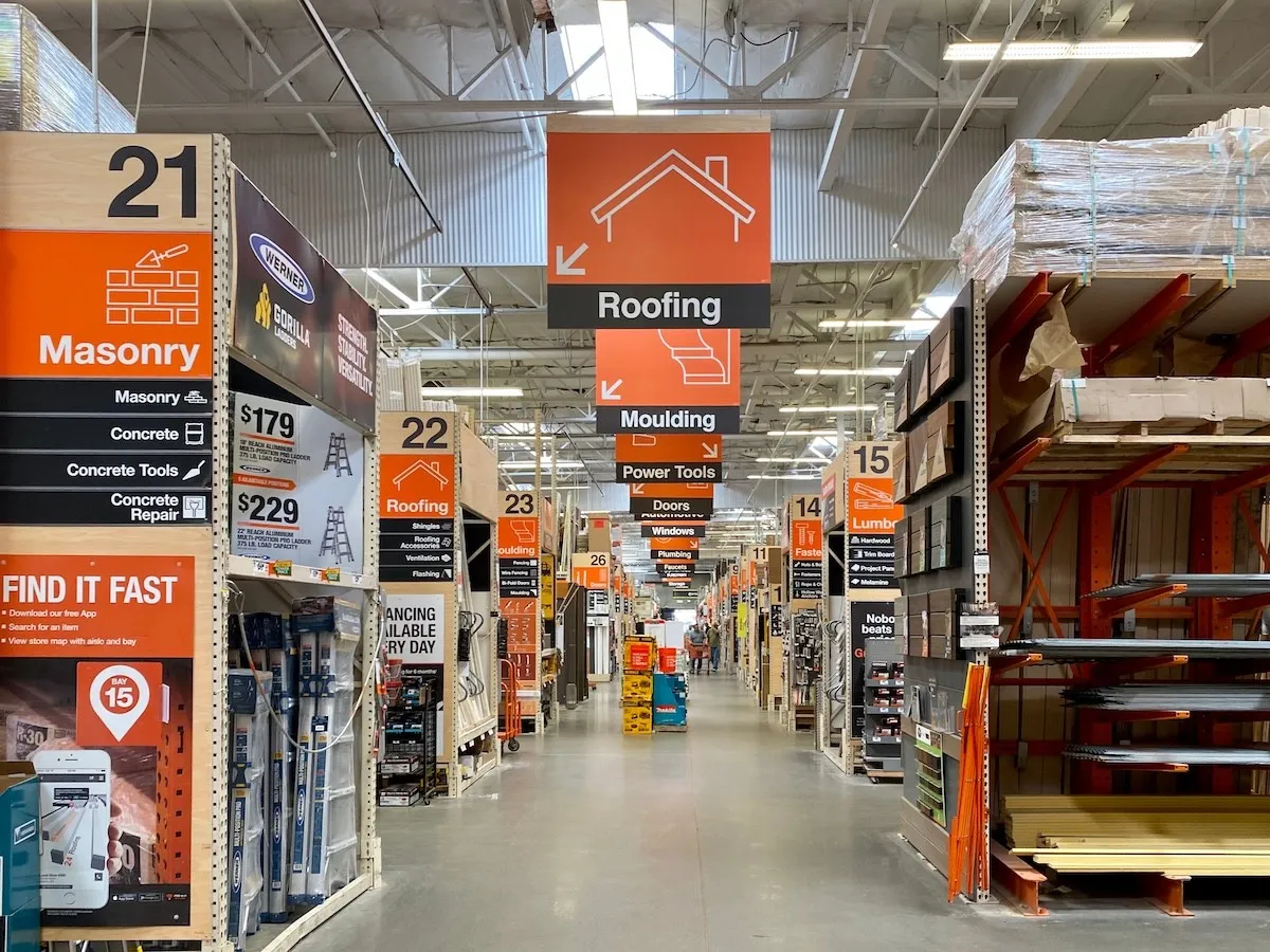 different aisles at home depot