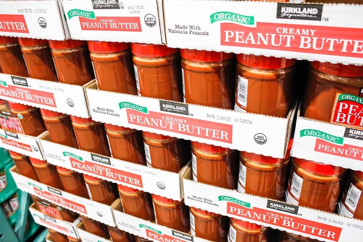 Kirkland organic creamy peanut butter displayed at Costco
