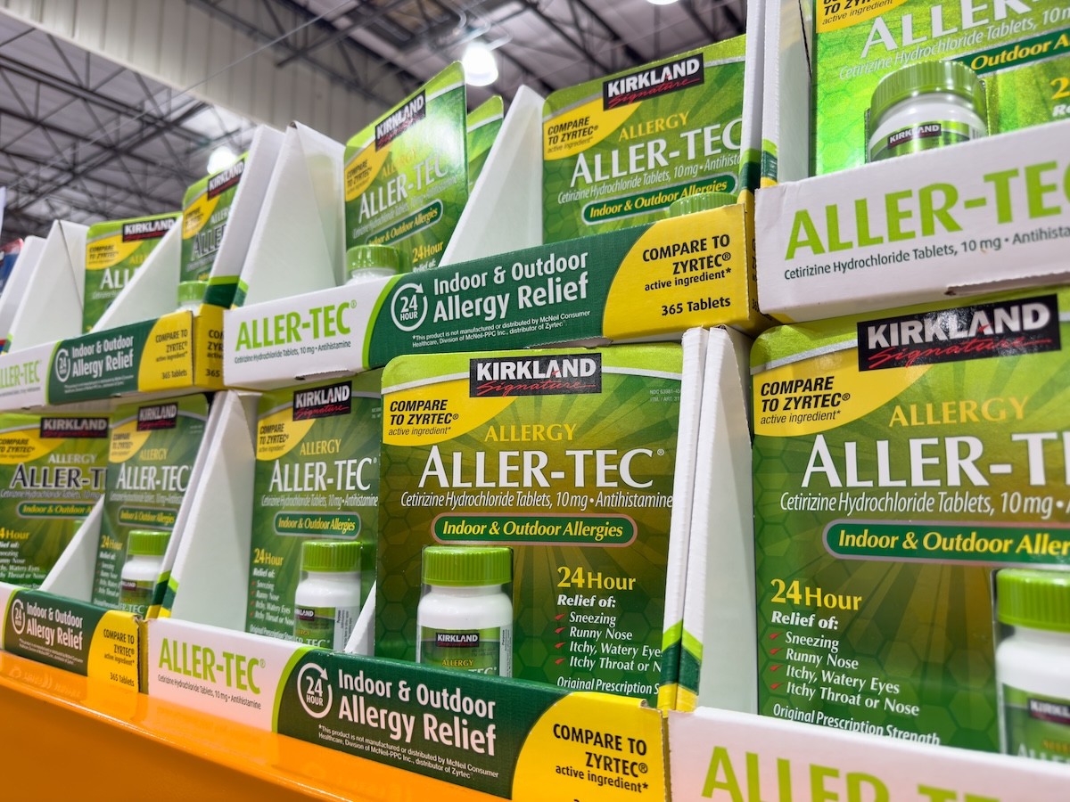 Kirkland Aller-Tec allergy medicine displayed at Costco