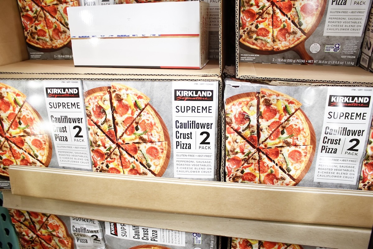Kirkland Cauliflower Crust Pizza displayed at Costco