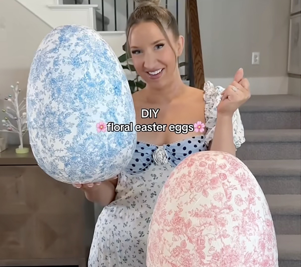 large floral Easter eggs DIY craft decor on TikTok