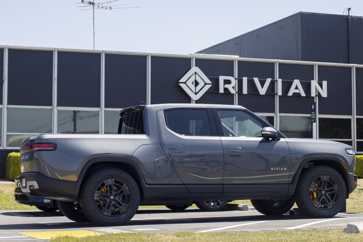 gray Rivian pickup