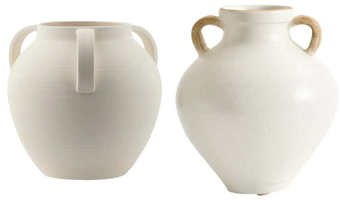 white ceramic vases from Walmart and Pottery Barn