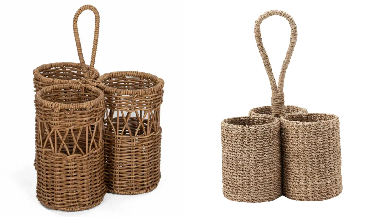 Rattan wine caddies from Walmart and Anthropologie