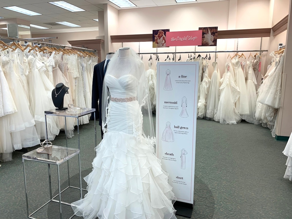 display of wedding dresses at David's Bridal