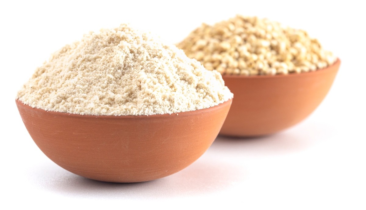 bowls of sorghum flour and grains