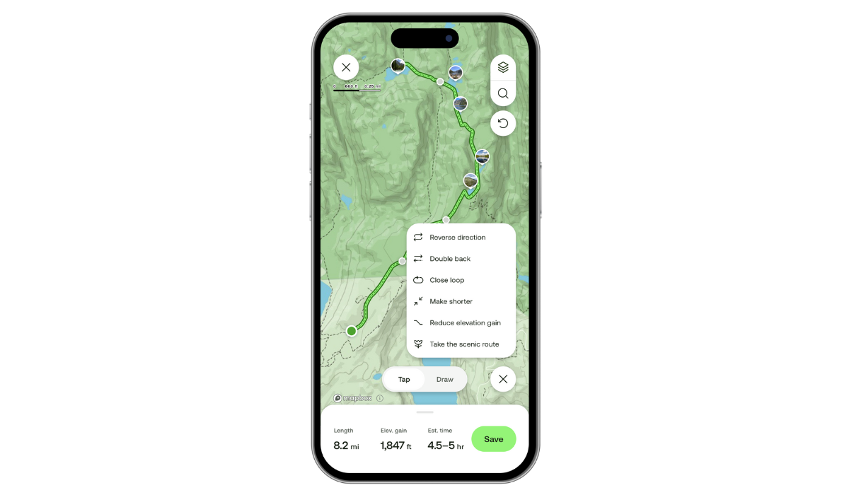iPhone screen showing AllTrails Custom Routes