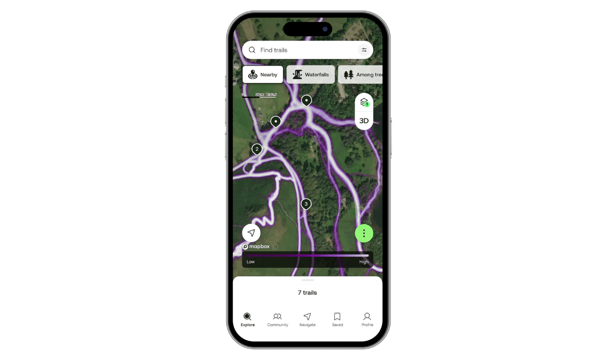 iPhone screen showing AllTrails Community Heatmap