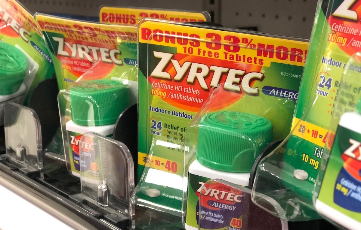 bottles of Zyrtec on store shelf
