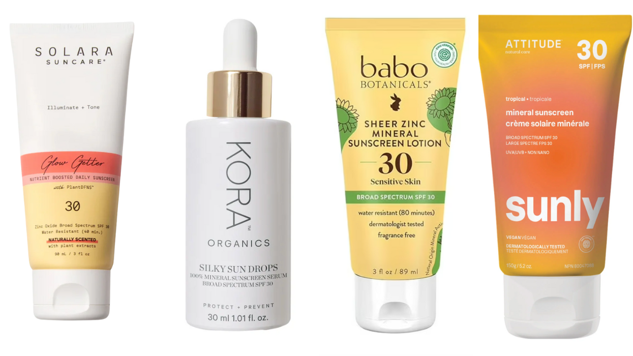 sunscreen bottles on white background