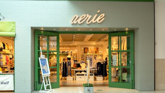 an Aerie storefront that's white brick