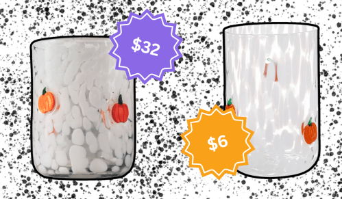 pumpkin drinking glasses from Anthropologie and Walmart