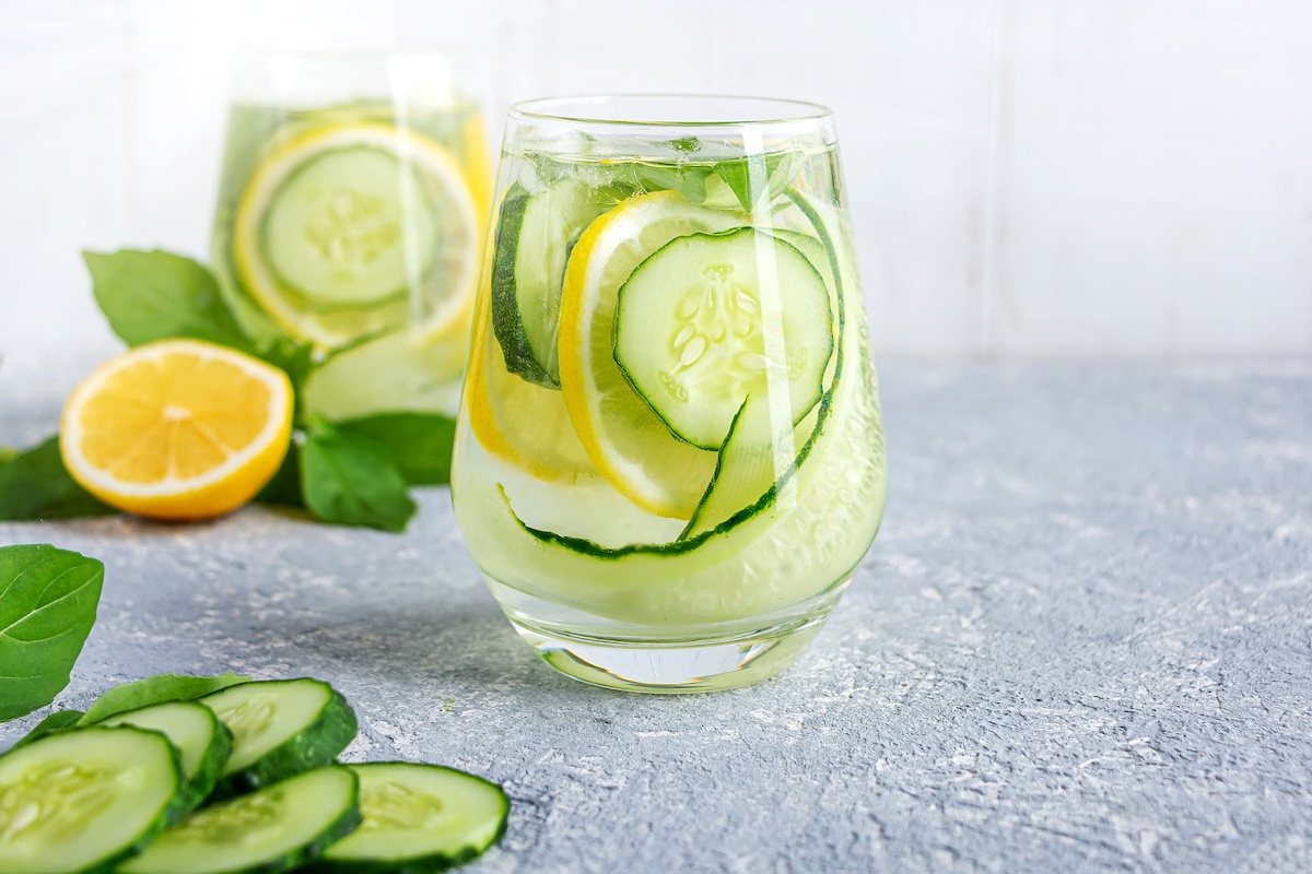 two glasses of cucumber lemon water