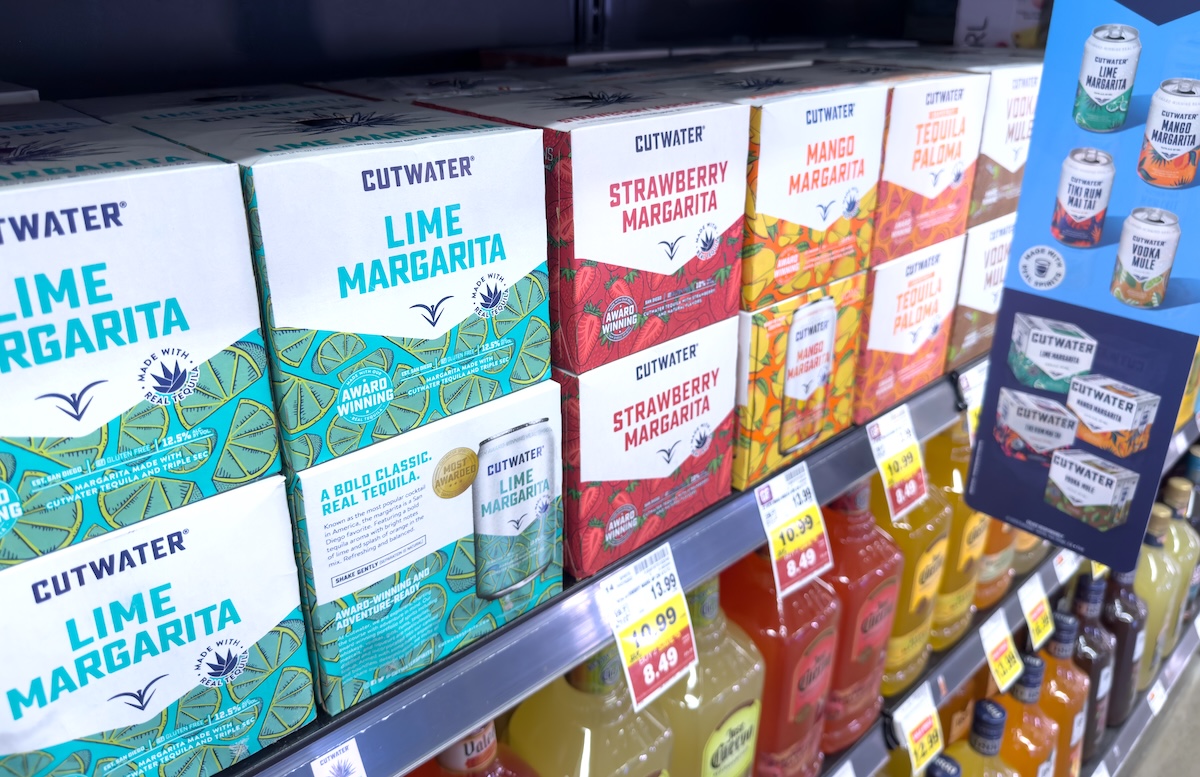 Cutwater canned cocktails on a store shelf