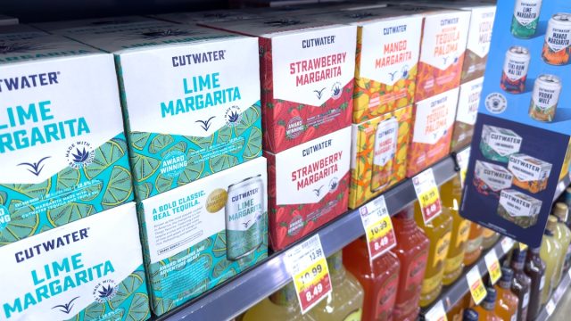 Cutwater canned cocktails on a store shelf