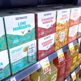 Cutwater canned cocktails on a store shelf